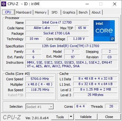 screenshot of CPU-Z validation for Dump [iri84l] - Submitted by  the_patchelor  - 2022-06-27 13:10:32