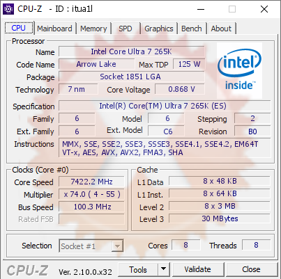 screenshot of CPU-Z validation for Dump [itua1l] - Submitted by  hocayu  - 2024-09-05 09:58:01
