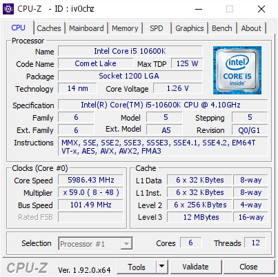 screenshot of CPU-Z validation for Dump [iv0chz] - Submitted by  kolby_powers  - 2020-06-06 13:53:21