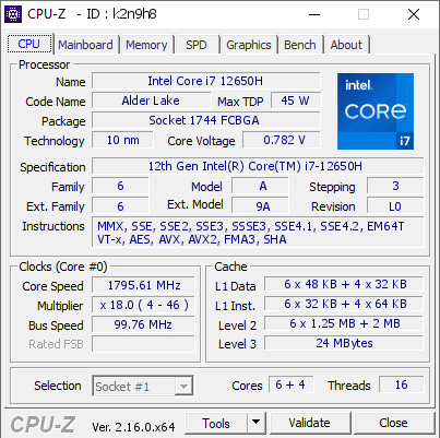 screenshot of CPU-Z validation for Dump [k2n9h8] - Submitted by  AnhdvBoot  - 2026-08-07 06:25:16