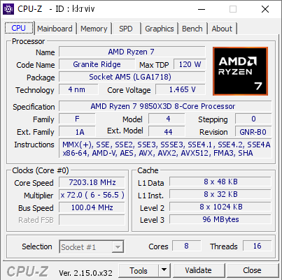 screenshot of CPU-Z validation for Dump [kkrviv] - Submitted by  kongkongkongkon  - 2026-07-12 16:14:47