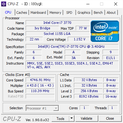 screenshot of CPU-Z validation for Dump [kl0ygk] - Submitted by  TanteKaethe  - 2019-09-28 03:44:20
