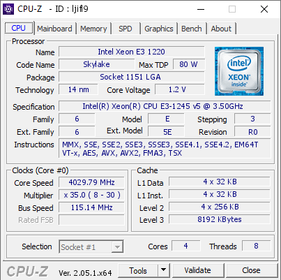 screenshot of CPU-Z validation for Dump [ljifl9] - Submitted by  DESKTOP-UL4HVH8  - 2023-05-01 15:17:07