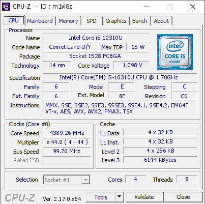 screenshot of CPU-Z validation for Dump [m1vl8z] - Submitted by    - 2026-01-05 06:19:54