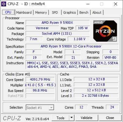 screenshot of CPU-Z validation for Dump [mtw8y4] - Submitted by  Anonymous  - 2026-06-09 08:14:59