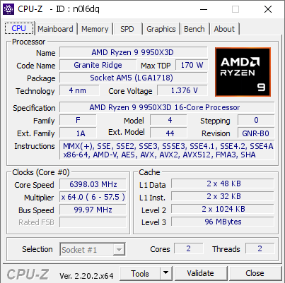 screenshot of CPU-Z validation for Dump [n0l6dq] - Submitted by    - 2026-07-09 05:00:23