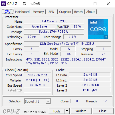 screenshot of CPU-Z validation for Dump [nd0w8l] - Submitted by  Asuz  - 2026-04-24 15:46:55