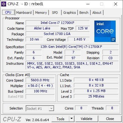 screenshot of CPU-Z validation for Dump [nrbed1] - Submitted by  fggiitxi  - 2023-06-06 09:21:59