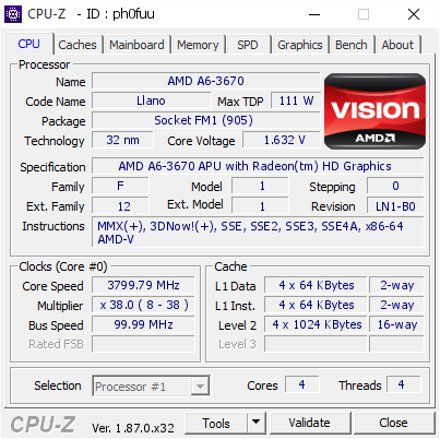 screenshot of CPU-Z validation for Dump [ph0fuu] - Submitted by  [Wanted]  - 2019-01-02 12:11:25