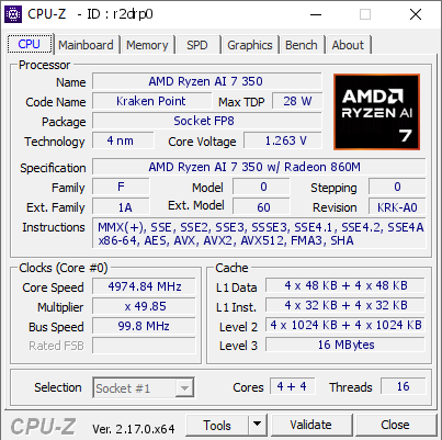 screenshot of CPU-Z validation for Dump [r2drp0] - Submitted by  Anonymous  - 2025-11-14 12:10:42