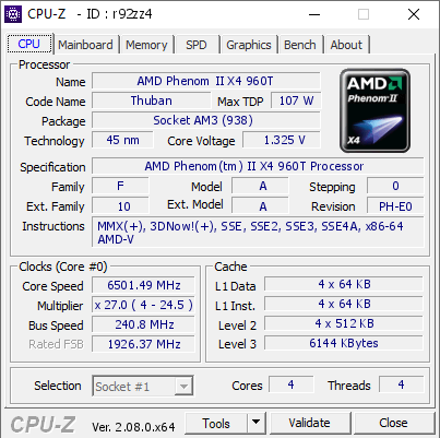 screenshot of CPU-Z validation for Dump [r92zz4] - Submitted by  Adam33k  - 2024-06-15 20:23:22