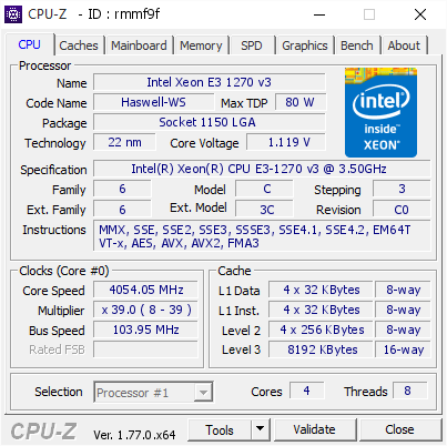 screenshot of CPU-Z validation for Dump [rmmf9f] - Submitted by  Anonymous  - 2016-10-16 22:02:52