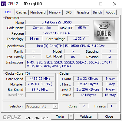 screenshot of CPU-Z validation for Dump [rqt1k3] - Submitted by  VEL017  - 2021-06-21 17:35:07