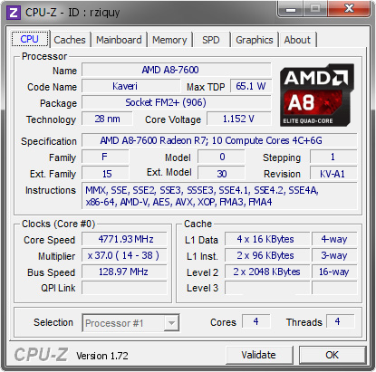 screenshot of CPU-Z validation for Dump [rziquy] - Submitted by  Z.tomasz  - 2015-09-11 20:26:14