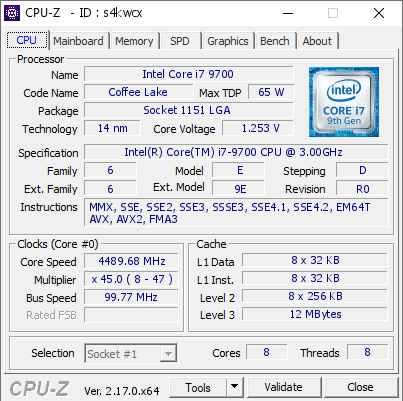 screenshot of CPU-Z validation for Dump [s4kwcx] - Submitted by  DESKTOP-I1U6NP6  - 2026-06-09 08:44:13