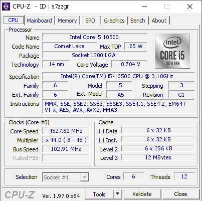 screenshot of CPU-Z validation for Dump [s7zzgr] - Submitted by  Testa  - 2021-09-03 01:41:26