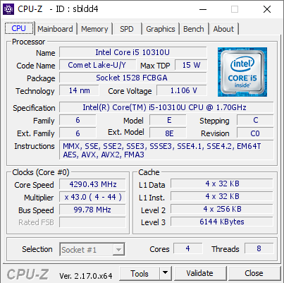 screenshot of CPU-Z validation for Dump [sbldd4] - Submitted by  DEDUS-LAPTOP  - 2026-05-02 17:50:33