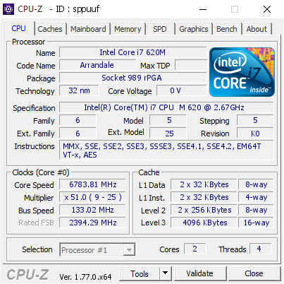 screenshot of CPU-Z validation for Dump [sppuuf] - Submitted by  Anonymous  - 2016-11-06 16:35:22