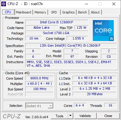 screenshot of CPU-Z validation for Dump [sue07e] - Submitted by  OCHIANG-CHENG-TAO  - 2022-03-26 22:31:17