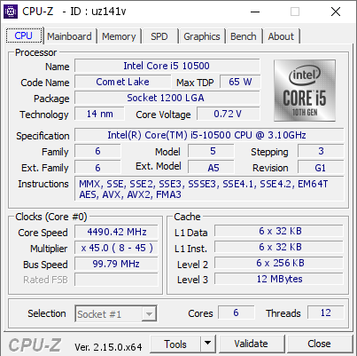 screenshot of CPU-Z validation for Dump [uz141v] - Submitted by  DESKTOP-ENPTCF7  - 2025-07-11 07:07:51