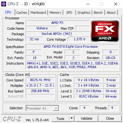 screenshot of CPU-Z validation for Dump [w04g6b] - Submitted by  FlanK3r-CZ   - 2016-02-19 03:02:31