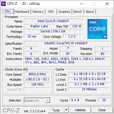 screenshot of CPU-Z validation for Dump [xa5rqu] - Submitted by  梦奇op  - 2024-12-06 15:45:45