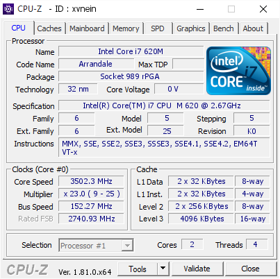 screenshot of CPU-Z validation for Dump [xvnein] - Submitted by  USER-20171112RE  - 2017-11-12 15:33:24