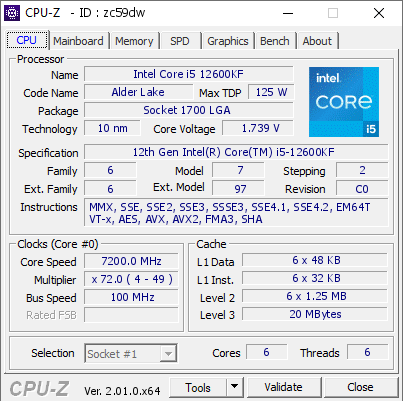 screenshot of CPU-Z validation for Dump [zc59dw] - Submitted by  crystalright  - 2022-05-04 12:09:01