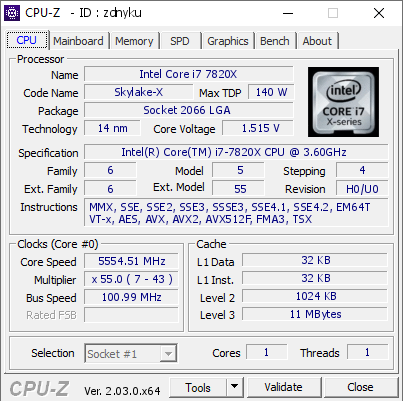 screenshot of CPU-Z validation for Dump [zdnyku] - Submitted by  ASUSX299-PC  - 2023-01-22 12:52:50