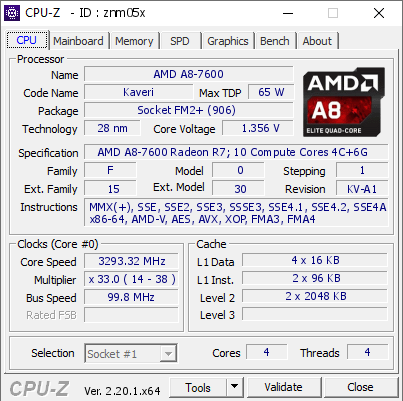 screenshot of CPU-Z validation for Dump [znm05x] - Submitted by  DESKTOP-K35JN1H  - 2026-06-09 04:25:39